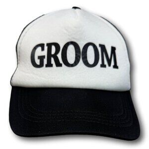 Groom Trucker Hat Black White Snapback Cap Mesh Back Wedding Bachelor Party